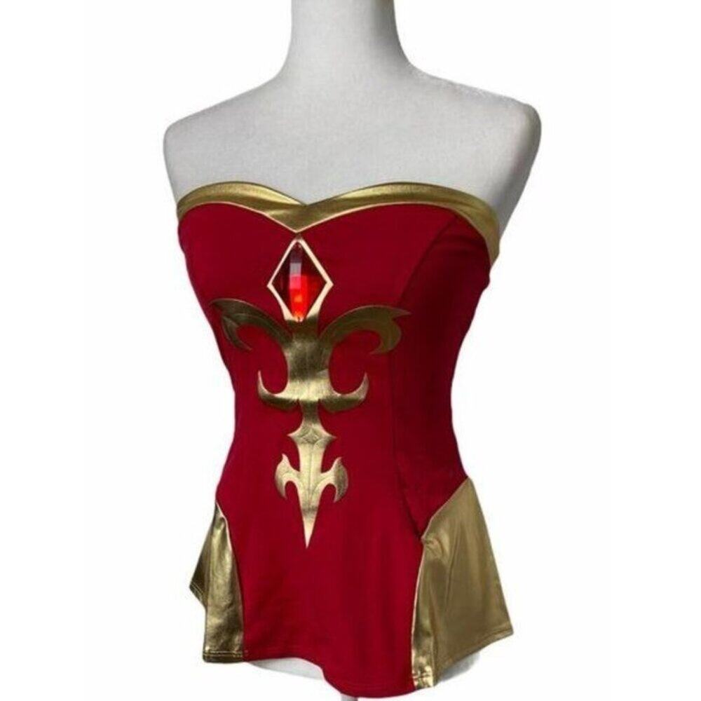 Red Dota 2 Lina Bustier Strapless Gold Cosplay Women's Size Small Tank Top/Cami